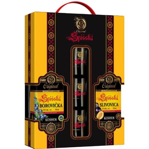 Spišská Bor.+ Bo. s horc. darčekové balenie + 3 poháre 40% + 40% 2x 0,7l